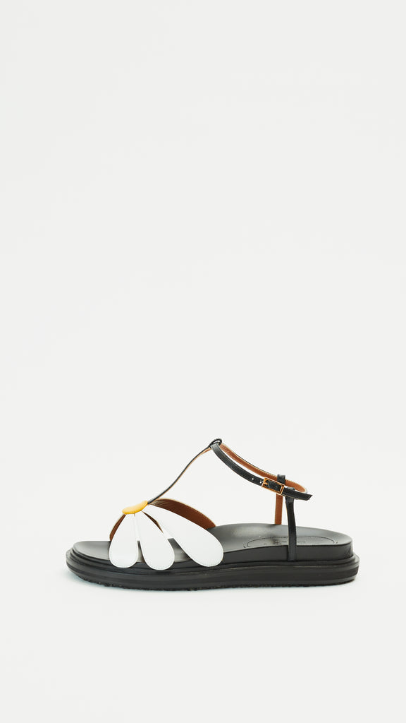 Marni Leather Flower Fussbett Shoe in Lily White, Black and Yellow  side