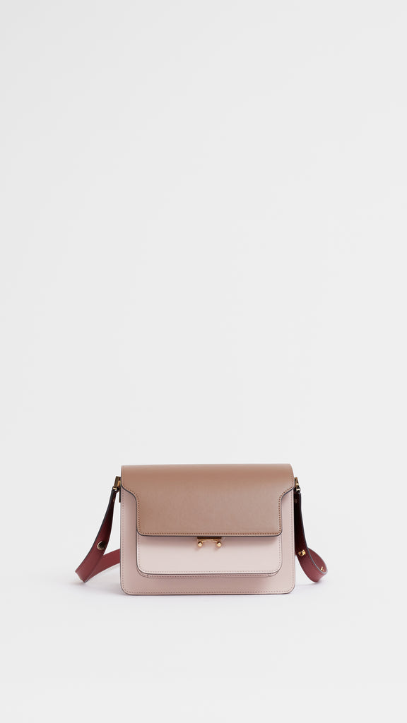 Marni Trunk Bag in Gold Brown, Quartz and Burgundy front