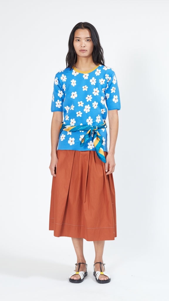 Marni All Over Daisy Jacquard Sweater in Blue Front with Belt