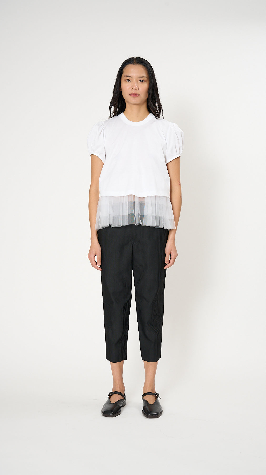 noir kei ninomiya ホワイト フリル付き Tシャツ Noir Kei Ninomiya: Women's Layered Nylon Tulle Skirt T-Shirt