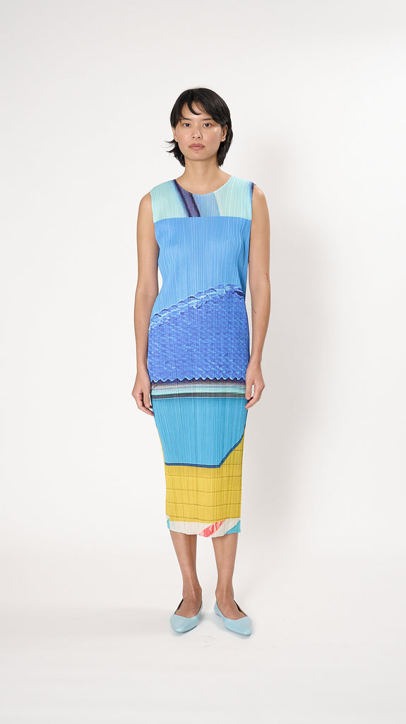 Issey Miyake Pleats Please City Collage Dress in Blue x Yellow