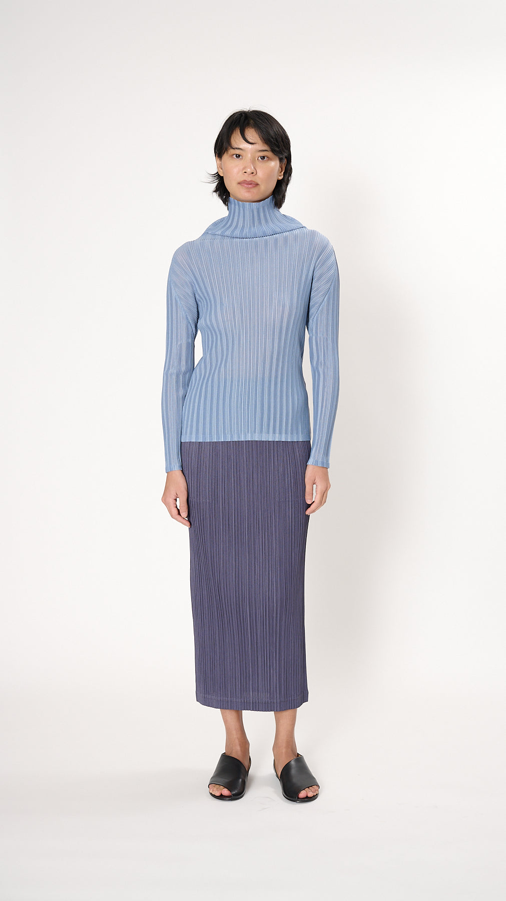 Issey Miyake Pleats Please November Rib Pleats Top in Grayish Navy