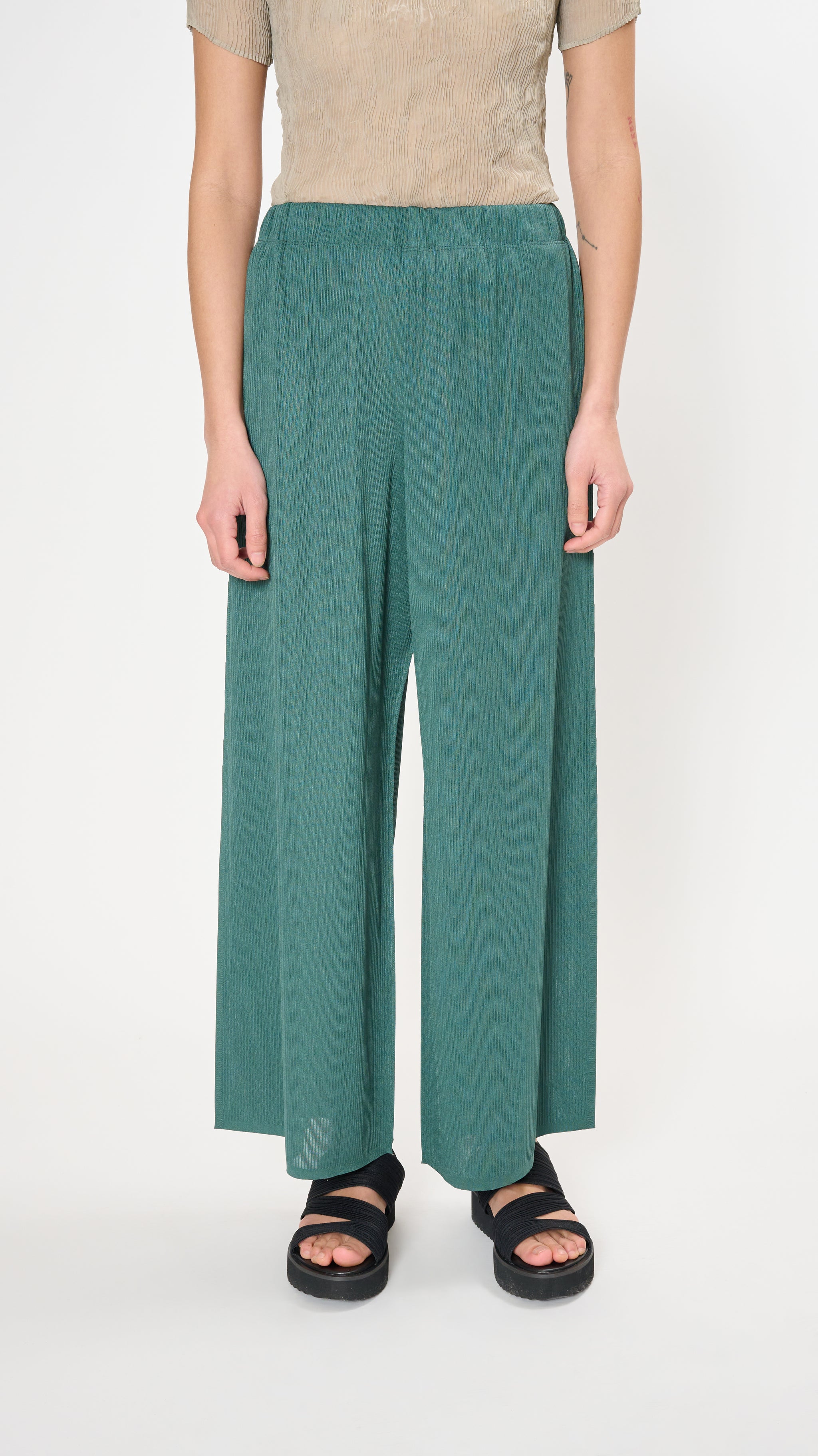 Issey Miyake Pleats Please A-POC Form Pants in Dark Green