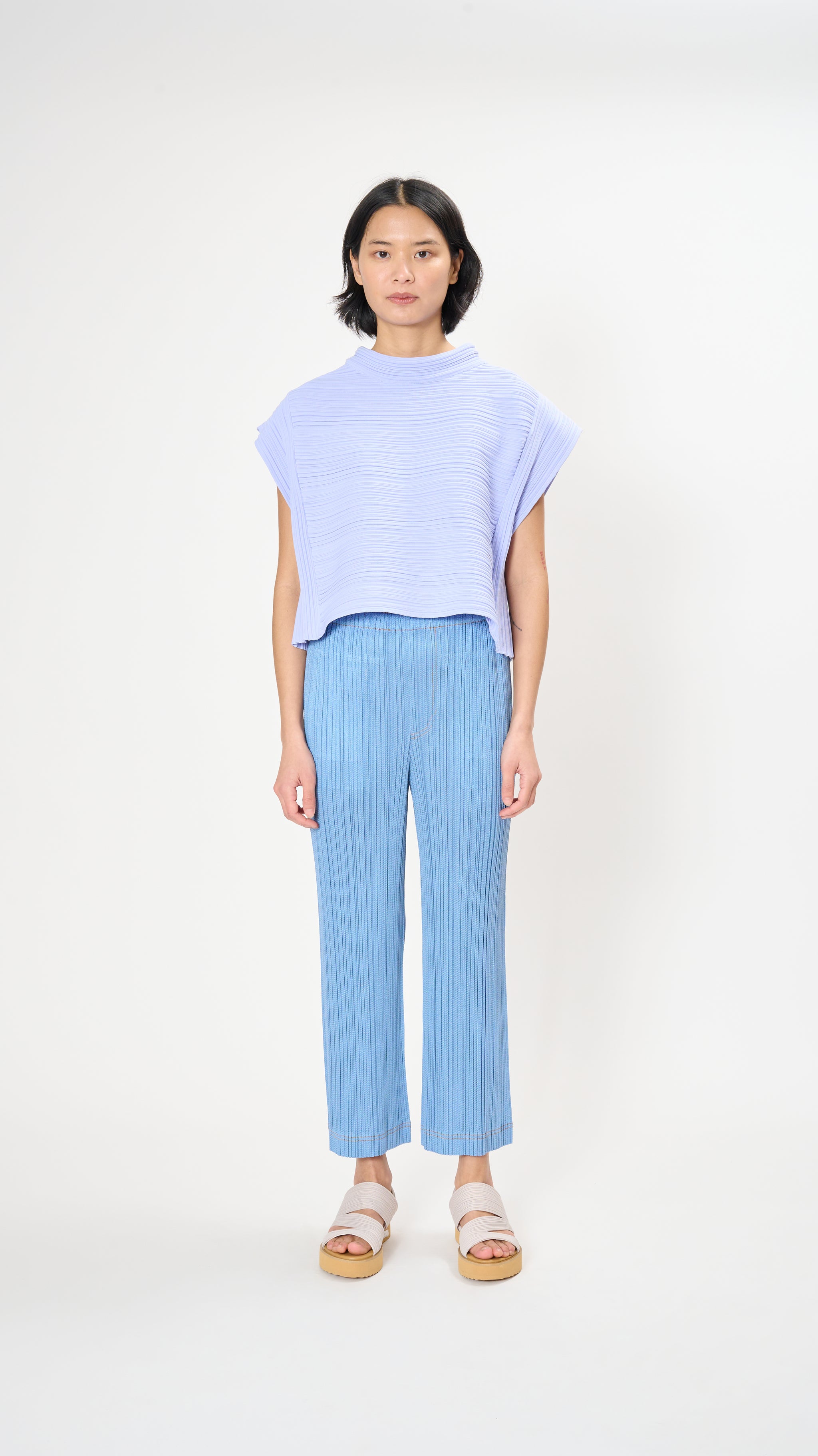 Issey Miyake Pleats Please Crepe Knit Top in Saxe Blue – Diamond