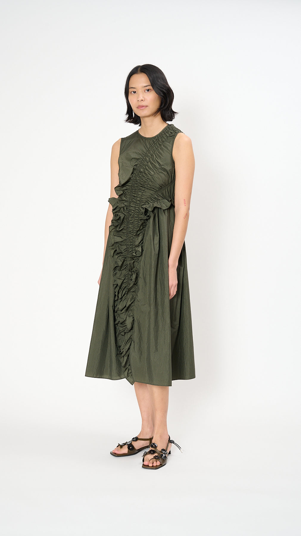 Cecilie Bahnsen オリーブグリーン ドレス Cecilie Bahnsen Ole Dress in Pine Green – Diamond Dream Jewelry +