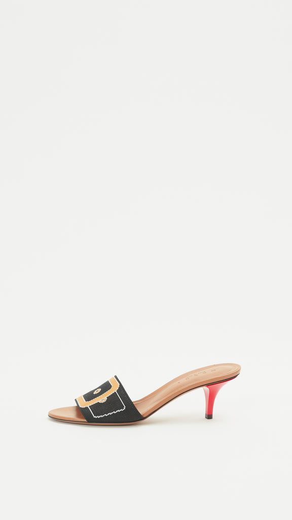 Marni Trompe L'œil Jacquard Sandal in Black with red heel