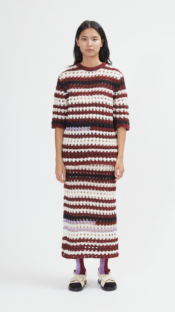 Marni Multi Striped 3D Crochet Sweater full length on model