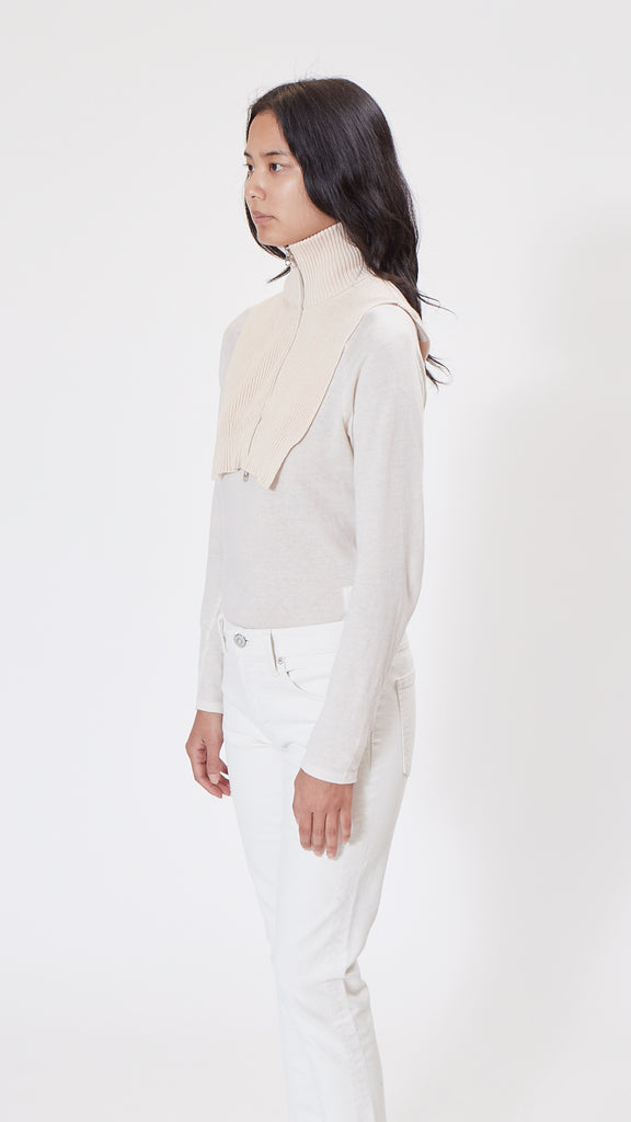 MM6 by Maison Margiela Rib Knit Turtleneck Scarf in Off White side view