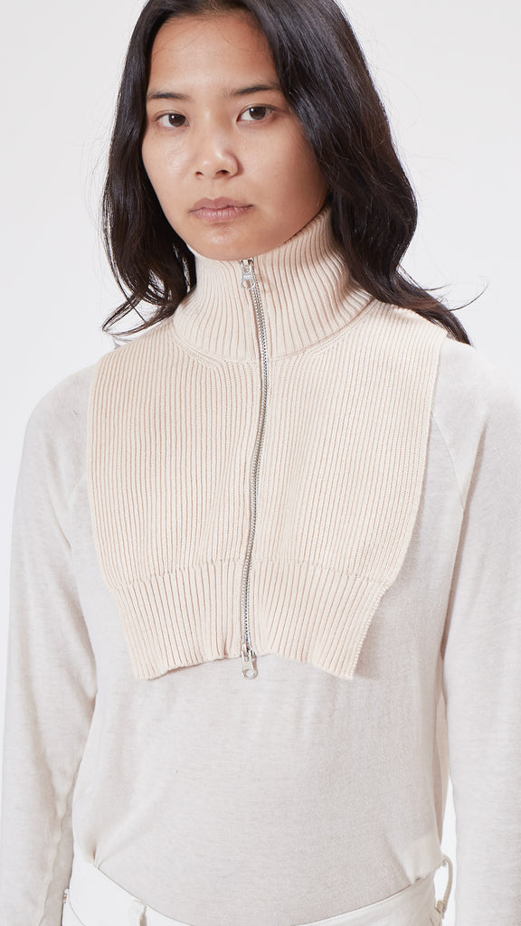 MM6 by Maison Margiela Rib Knit Turtleneck Scarf in Off White detail close up