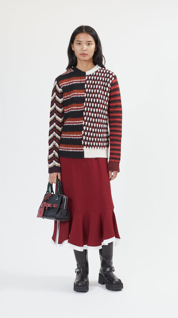 Marni 3D-Stitch Sweater with Blended Yarns in Wine full body styled