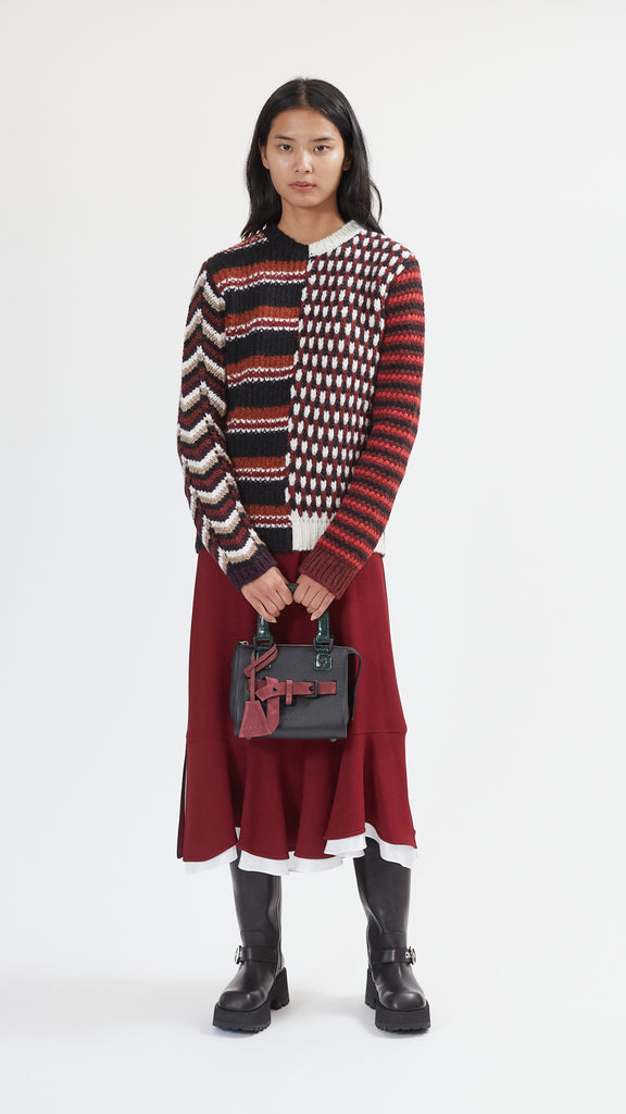Marni 3D-Stitch Sweater with Blended Yarns in Wine full body with purse
