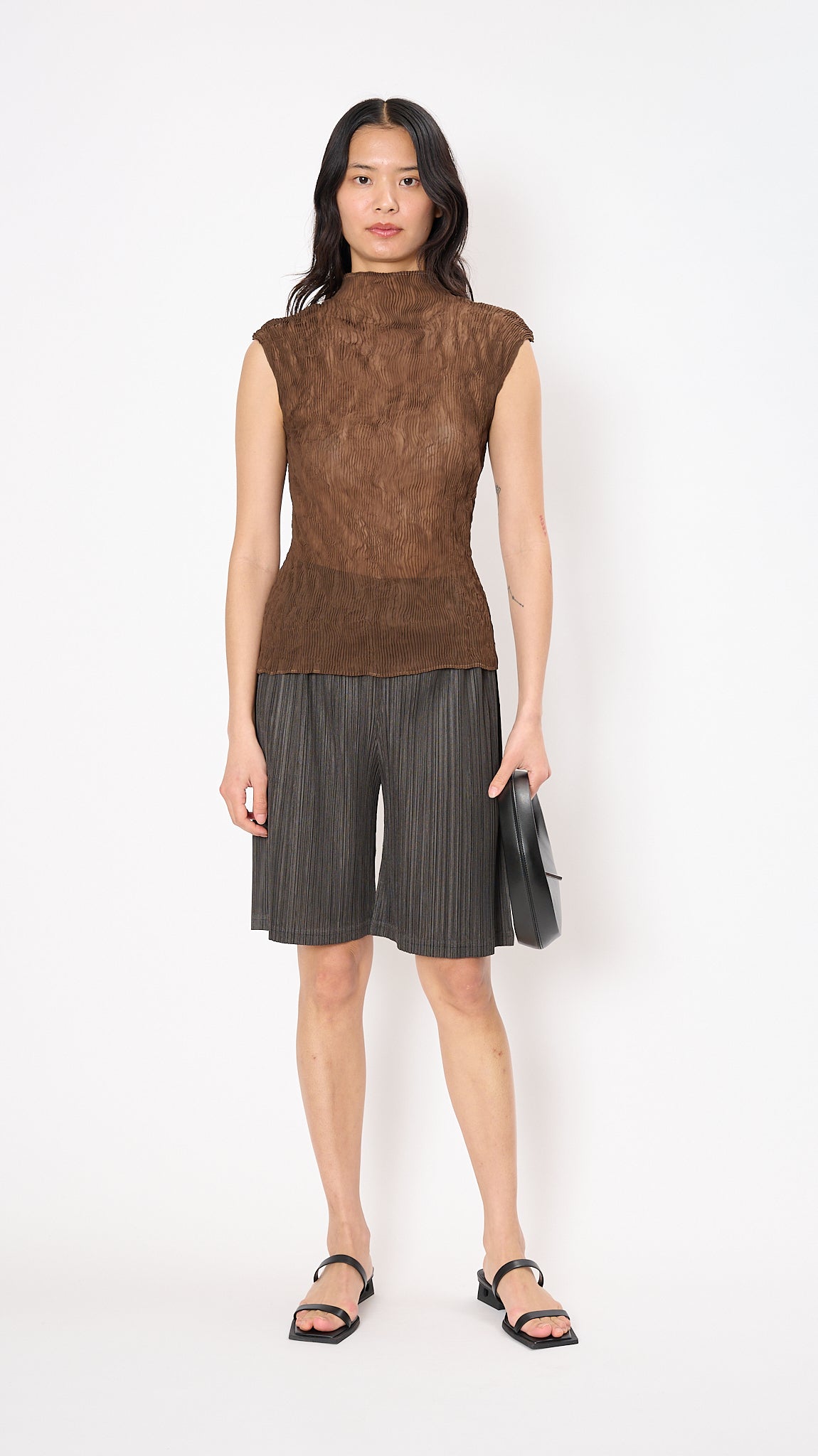 Issey Miyake Chiffon Twist Sleeveless Top 2 in Dark Brown