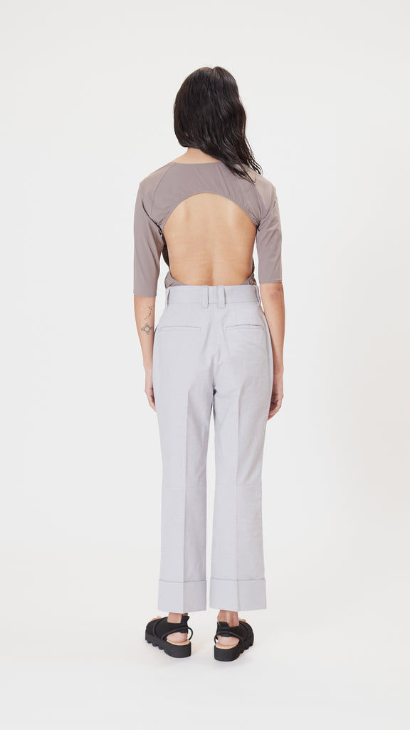 Issey Miyake Carved Pant in Light Grey Back View