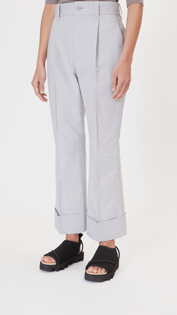 Issey Miyake Carved Pant in Light Grey Pleat and Cuff Detail
