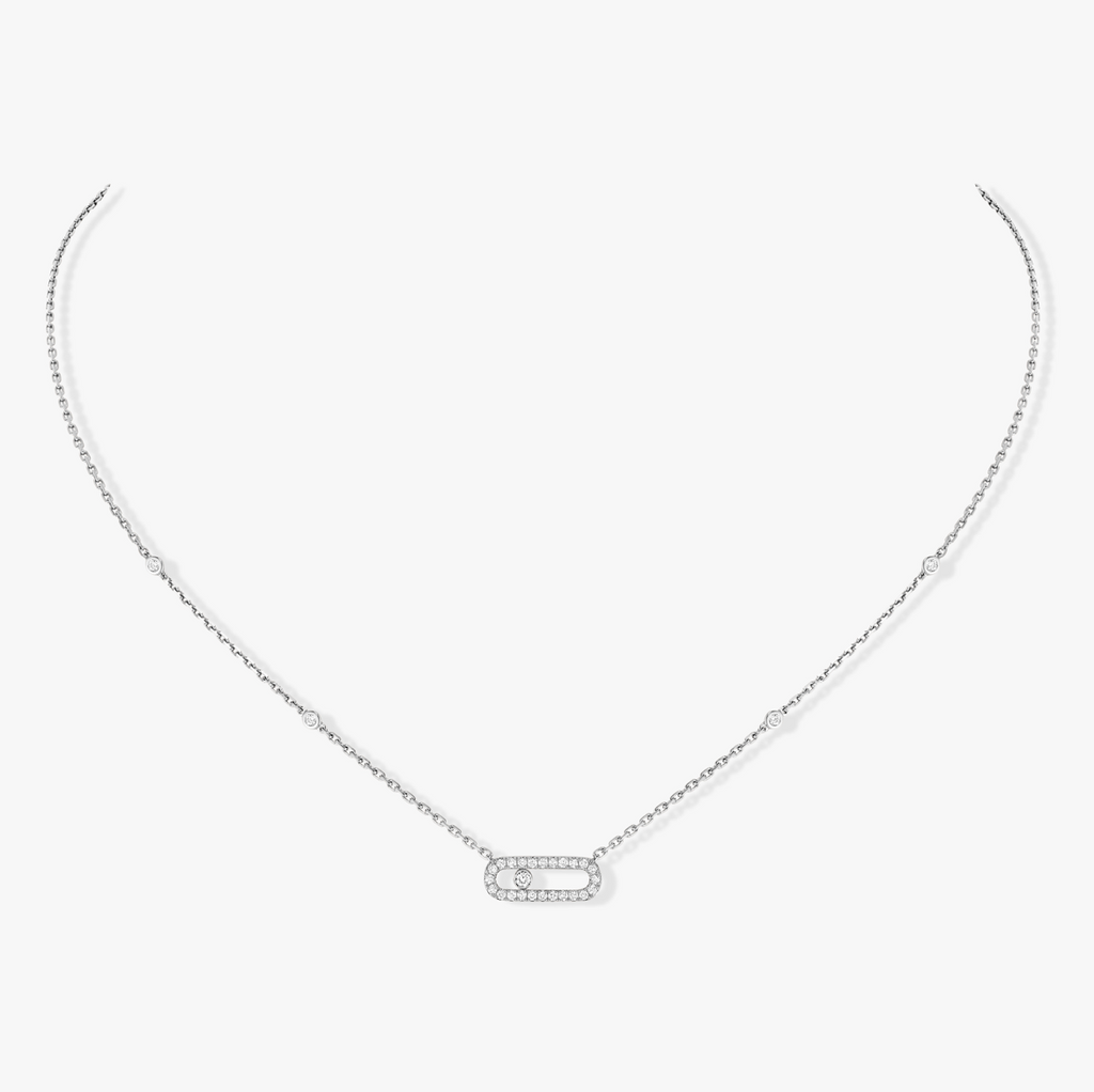 Messika Move Uno Pavé Necklace in White Gold with Diamonds full view