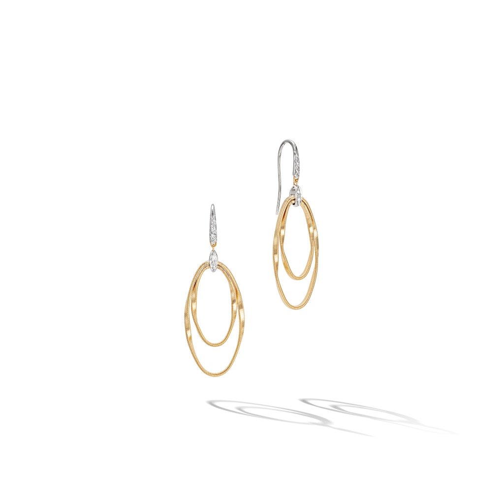 Marrakech Onde Collection 18K Yellow Gold and Diamond Double Concentric Hook Earring