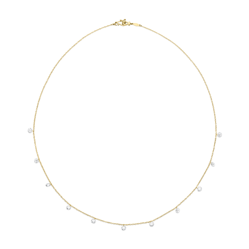 Floating Diamond Necklace with 11 Diamonds in Yellow Gold