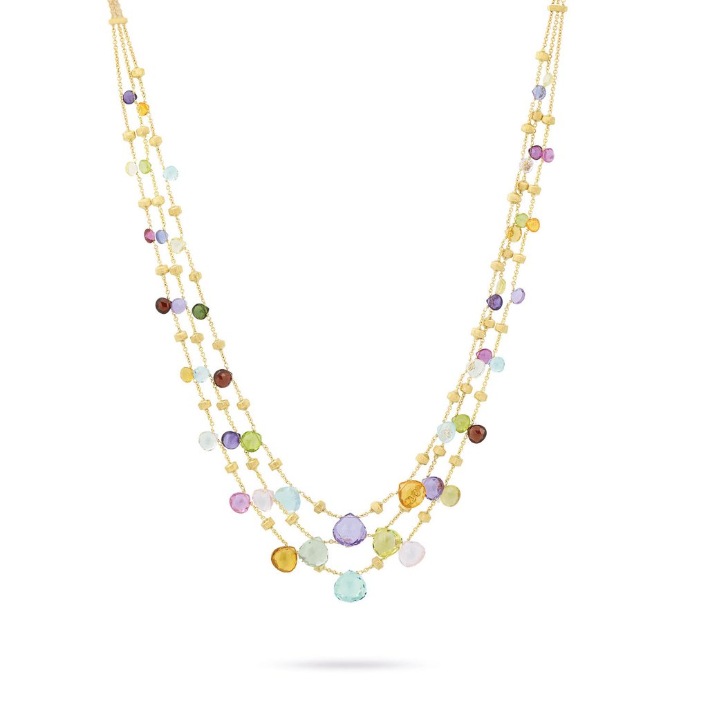 Paradise Collection 18K Yellow Gold Mixed Gemstone Graduated Three Strand Necklace