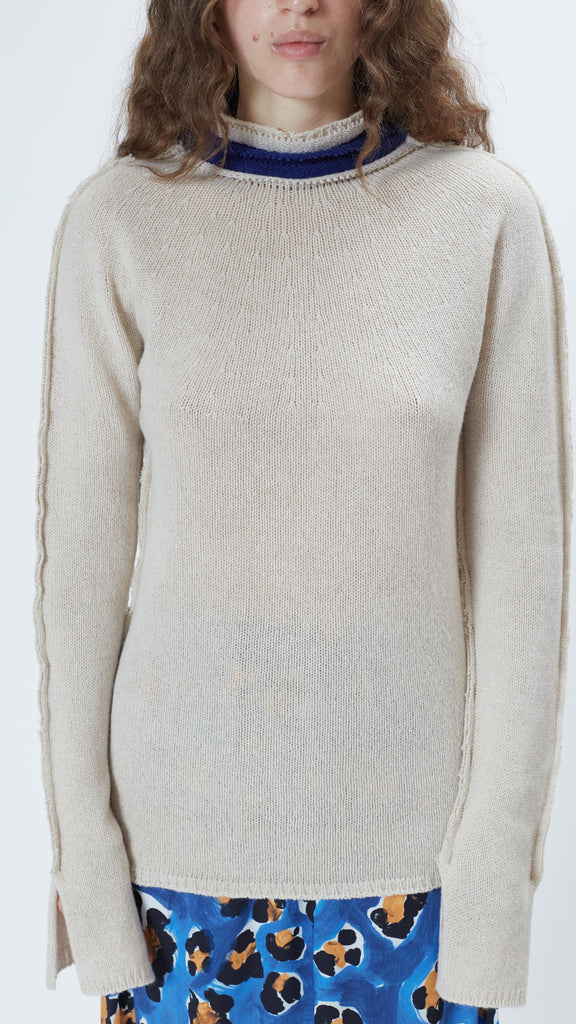 Marni Cashwool Long Crewneck Sweater in Shell detail