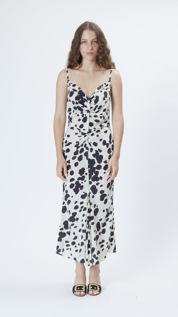 Marni Pop Dots Print Silk Crepe Dress in Antique White front